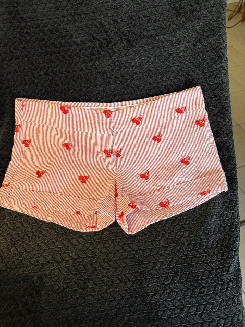 Lucy Love Pink and Red Striped Seersucker Shorts with Heart Print